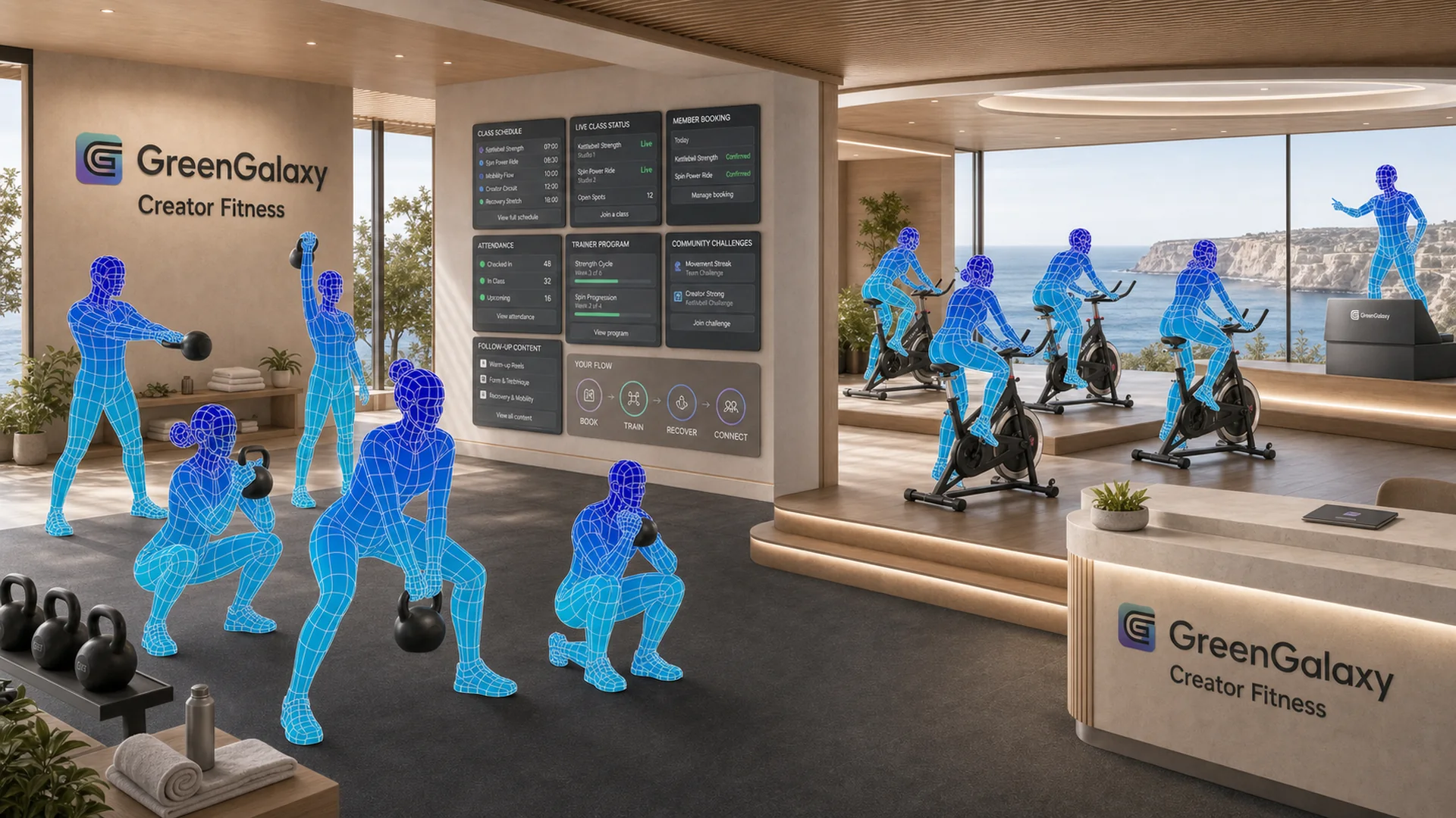 GreenGalaxy Creator Fitness environment for guided programs, bookings and community challenges